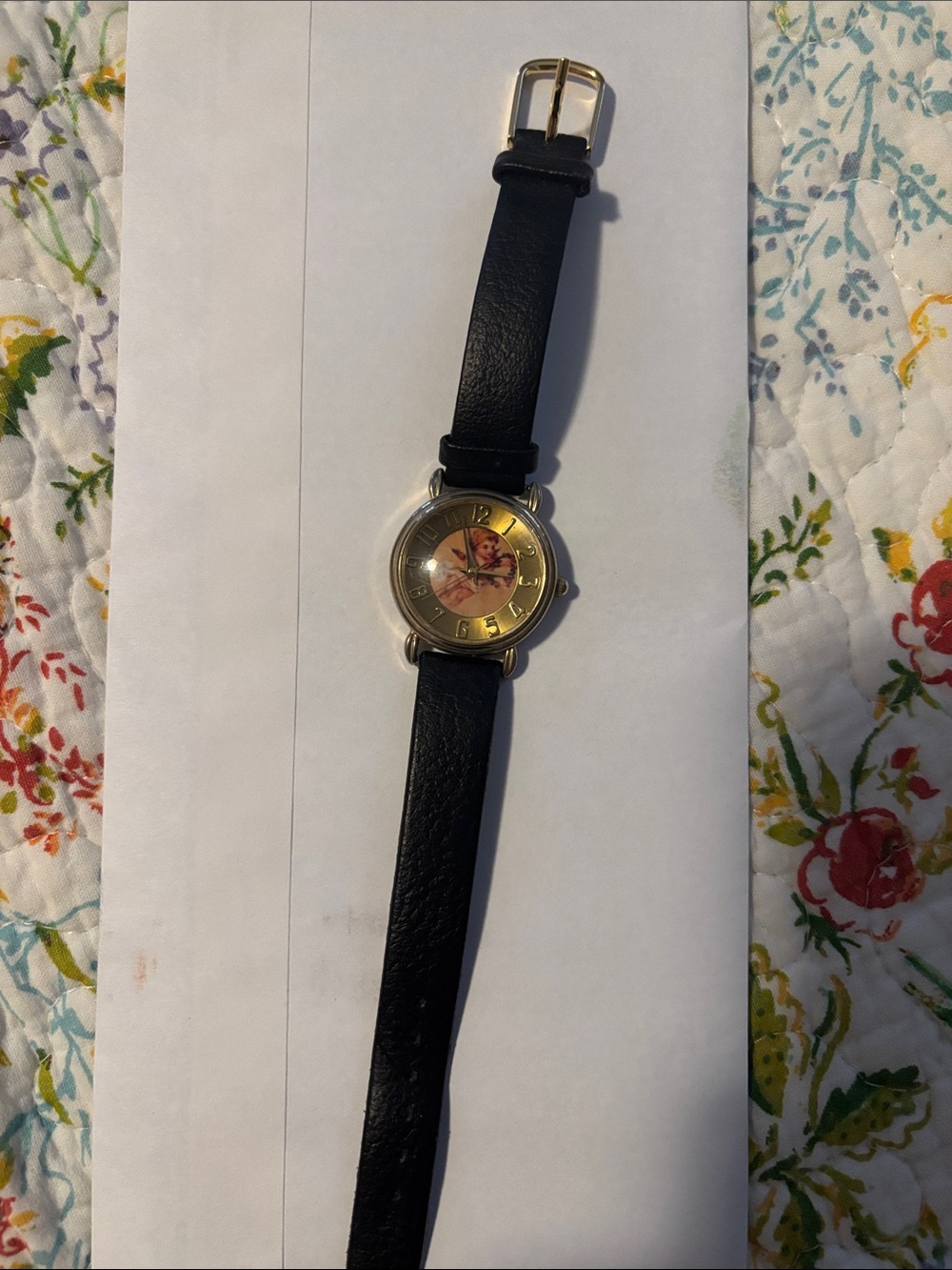 Vintage Classic Black Strap Watch with Gold Dial
